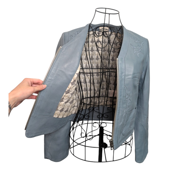 Zadig & Voltaire Vencia Patch Cloud Blue Lamb Leather Western Cropped Jacket XS - Picture 9 of 15
